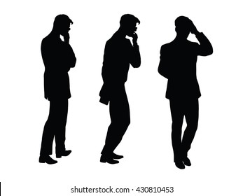 Male businessman thinks goes black silhouette figure