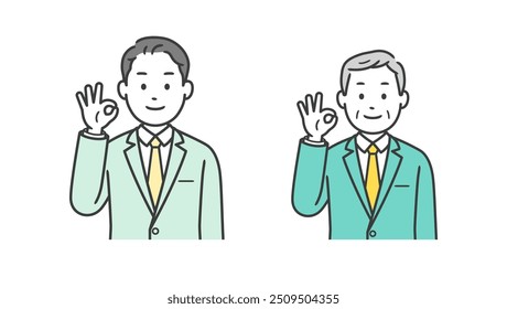 Ilustração masculina do corpo superior do homem de negócios fazendo pose OK