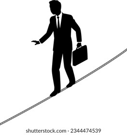 Male businessman walking a tightrope