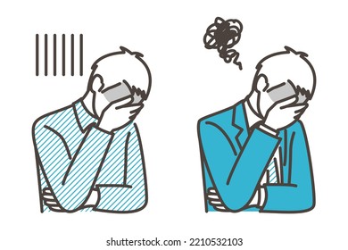 Male businessman who is depressed, crying and troubled by failure [Vector illustration of upper body].
