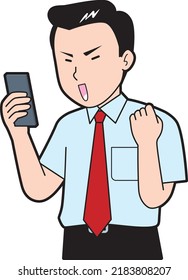 Male businessman who guts poses on a smartphone