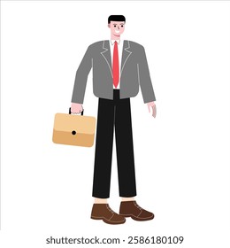  Male businessman worker who wants to go to work. Male worker holding office bag. Flat design vector illustration isolated on white background