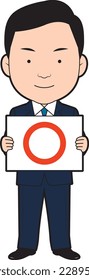 Male businessman with written flip of circle