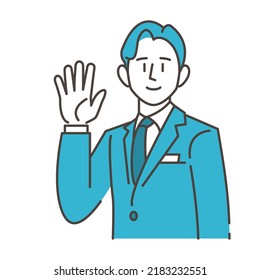 Male businessperson holding up five fingers and smiling [Vector illustration].