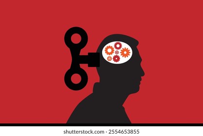 Male Bust with Clockwork Gear Head. Thinking, brainwashing and intellectual abilities vector art.