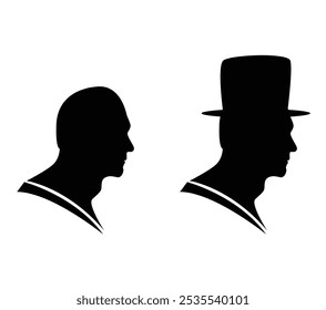 Male Bust Silhouette with and without Hat. People, body parts and fashion concept vector art