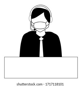 Male call center avatar icon with headset. with black and white
