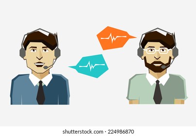 Male call center avatar icons with speech bubbles.