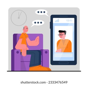 Male calling to friend online. Concept of friendship meetings. Meetings online and in real life. Modern communication technologies, messenger. Flat vector illustration in cartoon style