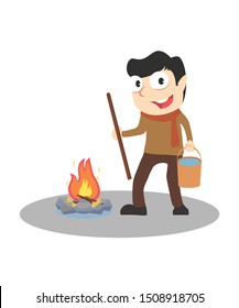 male with campfire vector illustration