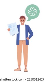 Male candidate with engineering work experience semi flat color vector character. Editable figure. Full body person on white. Simple cartoon style illustration for web graphic design and animation