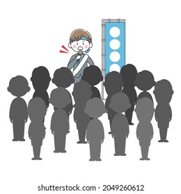 A male candidate giving a street speech.