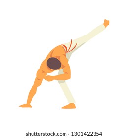 Male Capoeira Dancer Character Practicing Movement, Brazilian National Struggle Vector Illustration