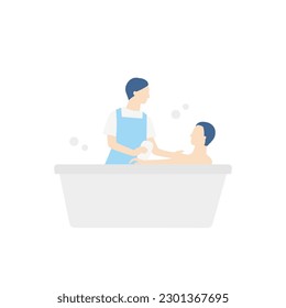 Trabajador de cuidado masculino asistiendo al baño
