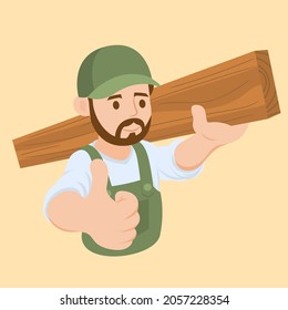 Male carpenter carrying a piece of wood