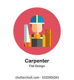 Male carpenter with equipments flat icon