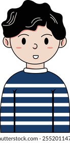 The Male Cartoon Character in Blue Clothes With Curly Hair