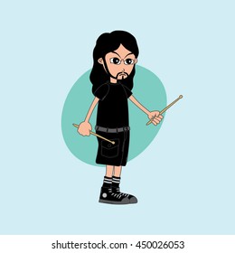 male cartoon character drummer music band theme vector art illustration