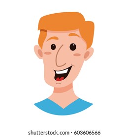  Male cartoon character. Flat style emotion young men avatar. Colorful vector illustration of isolated guy face with happy
 expression.