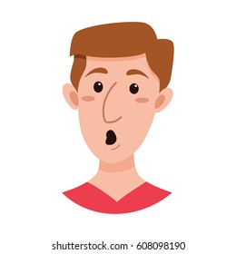  Male cartoon character. Flat style emotion young men avatar. Colorful vector illustration of isolated guy face with surprised expression.
