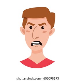  Male  cartoon character. Flat style emotion young men avatar. Colorful vector illustration of isolated guy face with angry expression.