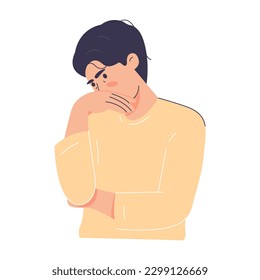 Male cartoon characters are unhappy, stressed or hopeless. Workers are anxious about work. Man have mental health problems and are sad. Depressed. Flat isolated on white background