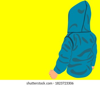 Male cartoon upper body part back side picture on yellow background abstract art for lifestyle concept.