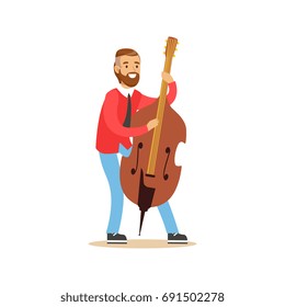 Male cellist playing cello vector Illustration