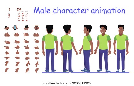 Male character animation. Body parts, hands position and facial expressions. Character keyframes to create your own animation.