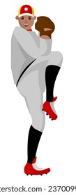 Male character baseball player wearing uniform and glove for catching and throwing ball playing game. Isolated professional sportsman in clothes and cap, specialist on court vector in flat style