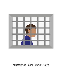 Male character behind a barred window on a white background