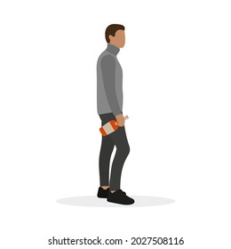 Male character with a bottle of alcohol in his hand stands on a white background