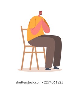 Male Character Catholic Prayer With Clasped Hands Sitting on Chair Lost In Deep Thought. Man Praying Vector Illustration