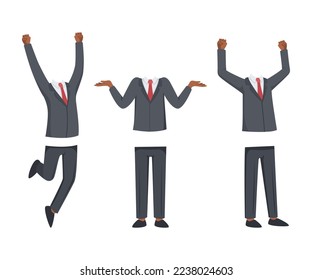 Male character constructor. Human body in suit with hand gestures for full length boy creation cartoon vector illustration
