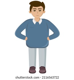 Der männliche Charakter in der Konstruktorbewegung machte einen Business Anzug mit seiner linken rechten Hand an der Taille. Verschiedene Ansichten, Emotionen, Bewegungen einzeln auf weißem Hintergrund. Erstellen Sie ein Design. 