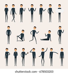 Male character creation set.Business man characters.Set of a guy in different poses.Characters for your project.Build your own design.Cartoon flat style info graphic vector illustration