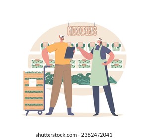 Male Character Delivering Fresh Microgreens To The Local Market Store, Ensuring A Burst Of Green Goodness