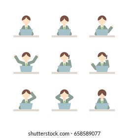 Male character in different poses. Set of various men. Vector illustration.
