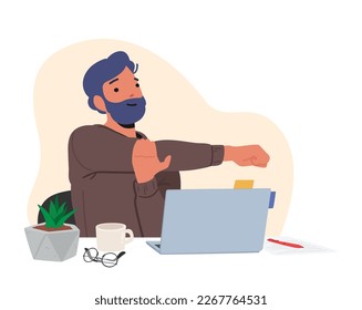 Male Character Doing Exercises In Office Environment. Man Promotes Wellness In Workplace, Concept of Workout Or Fitness Routines During Office Break Time. Cartoon People Vector Illustration