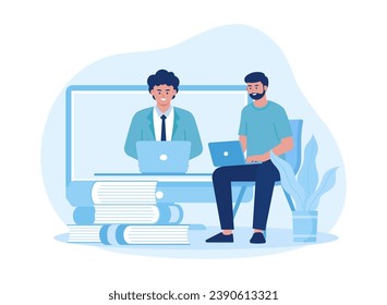 
Male character is doing online studying trending concept flat illustration