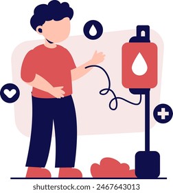 A male character is donating blood. Flat vector illustration