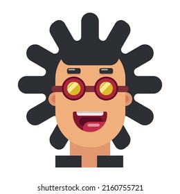 male character with dreadlocks wearing glasses, using a flat theme, suitable for avatar characters or other designs