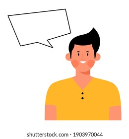 Male character with a empty speech bubble - Young man making announcement, dreaming - Social media, communication and message concept - Space for text - Flat vector illustration isolated