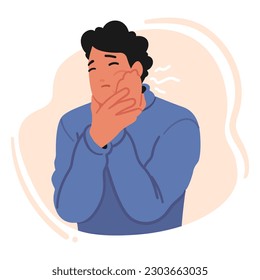 Male Character Experience Sharp Throbbing Pain In His Tooth, Accompanied By Sensitivity And Swelling In The Surrounding Area, Indicating Possible Infection Or Decay. Cartoon People Vector Illustration