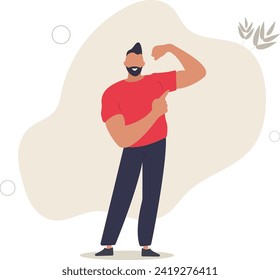 Male Character Exude Confidence And Self-assuredness Posing with Strong Postures.flat vector illustration.