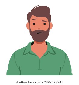 Male Character Face Contorted In Bewilderment, Eyes Wide, Brows Raised. Perplexed Expression Etched Across His Features, Caught In Moment Of Confusion And Uncertainty. Cartoon Vector Illustration