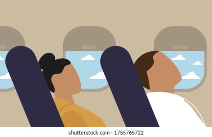 Male character and female character in an airplane