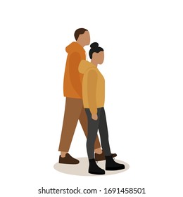 Male character and female character in profile on a white background