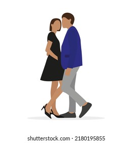 A male character and a female character are standing very close to each other on a white background