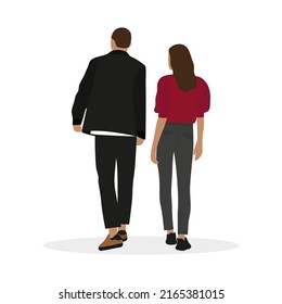 Male character and female character are walking forward on a white background